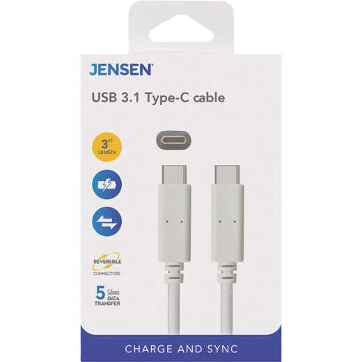 Jensen 3Ft. WhiteType-C USB Charging & Sync Cable